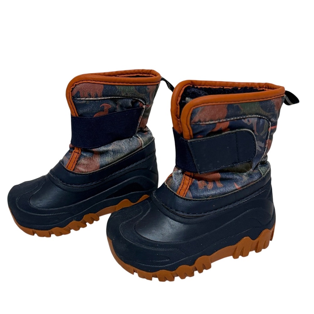 Members Mark Kids Orange Dinosaur Camo Winter Snow Boots Size 7/8